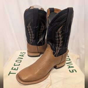 Tecovas Two-Tone Brown Foot with Blue Shaft Western Boots 12 New